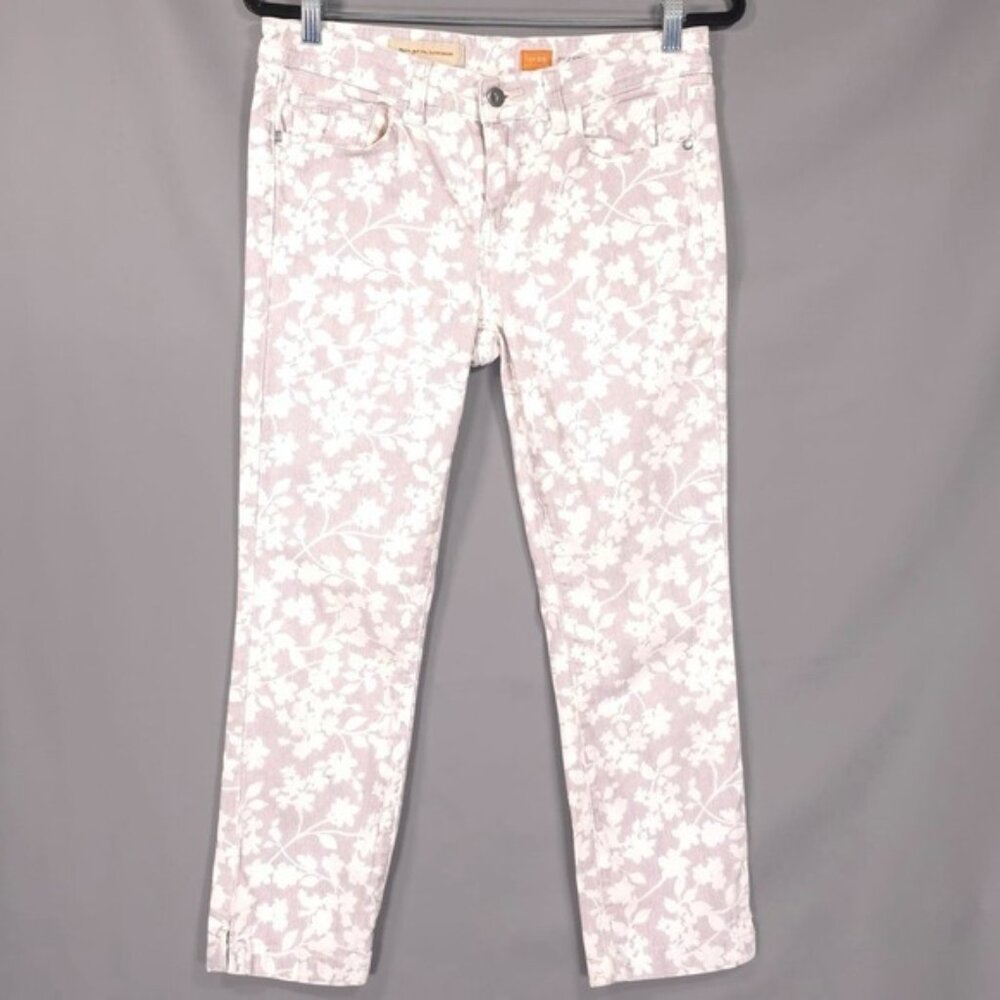 Anthropologie Pilcro Letterpress Pants 29 Stet Fit Gray White Floral Women Crop